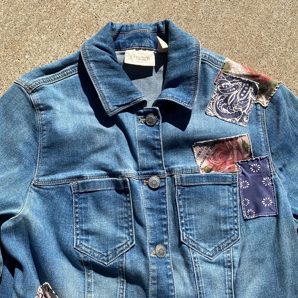Chico’s Denim Patchwork Jacket Size 1 - image 1